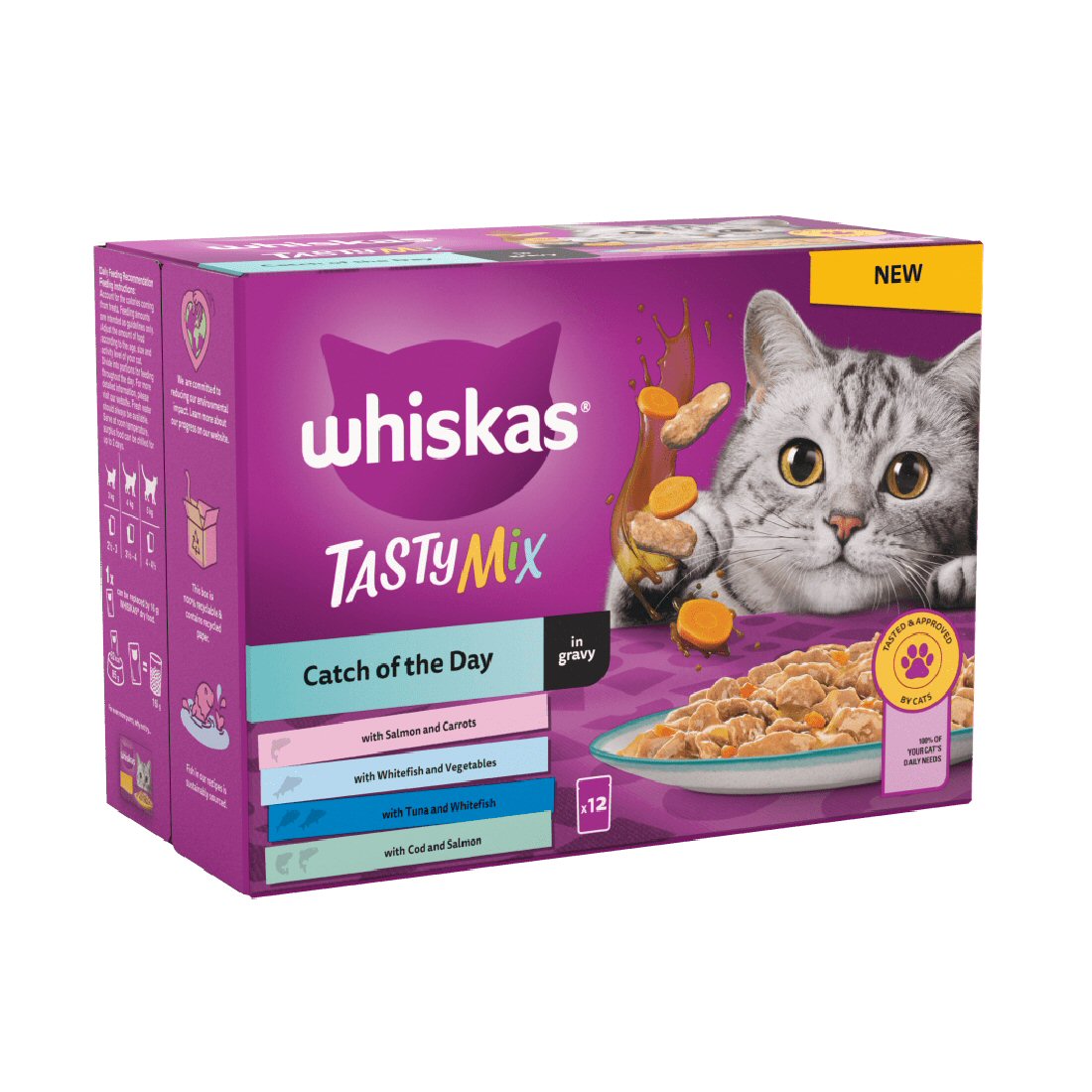 Whiskas 12 x 85g Catch of the Day 1+ Adult Wet Cat Food Pouches in Gravy