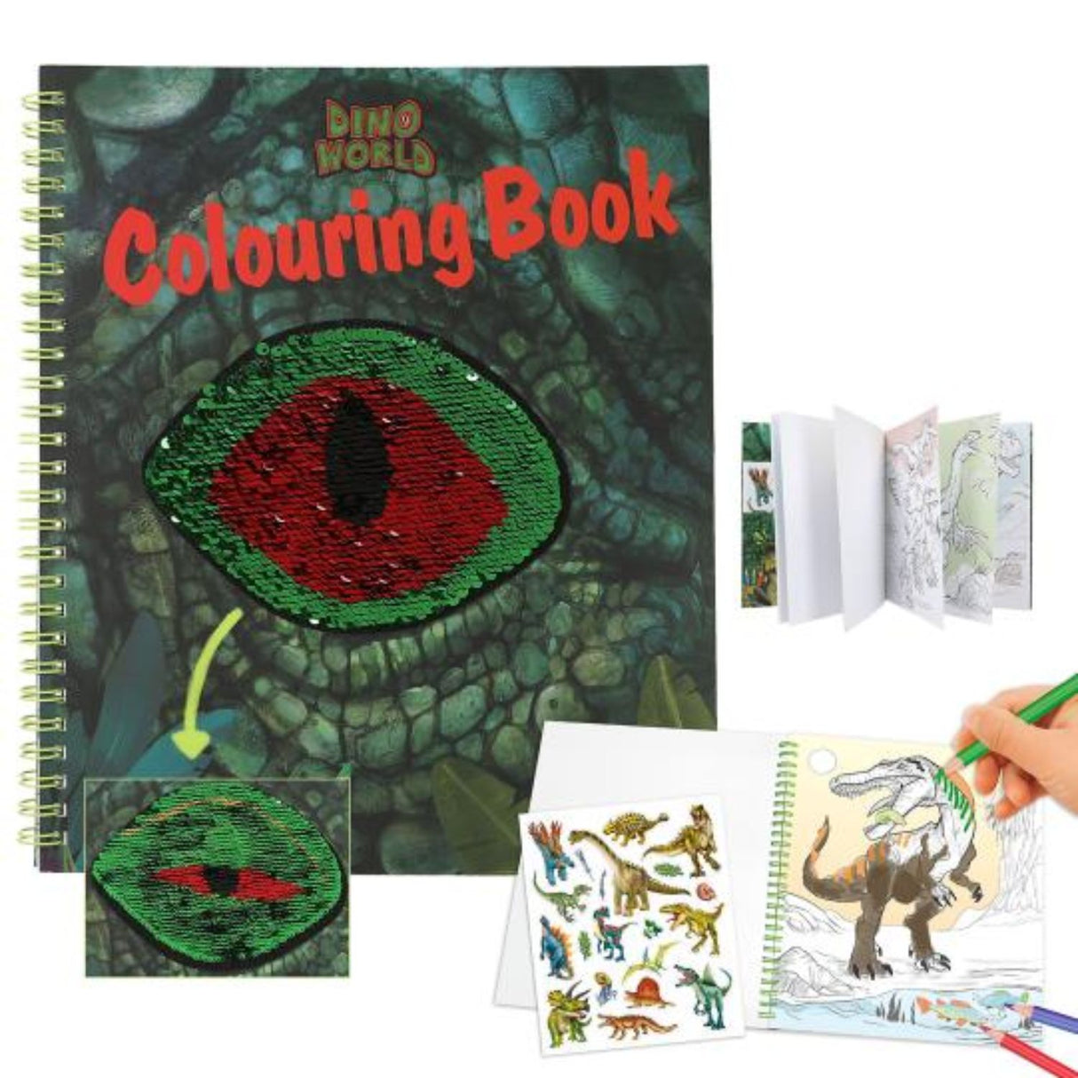 Depesche Dino World Colouring Book with Reversible Sequins