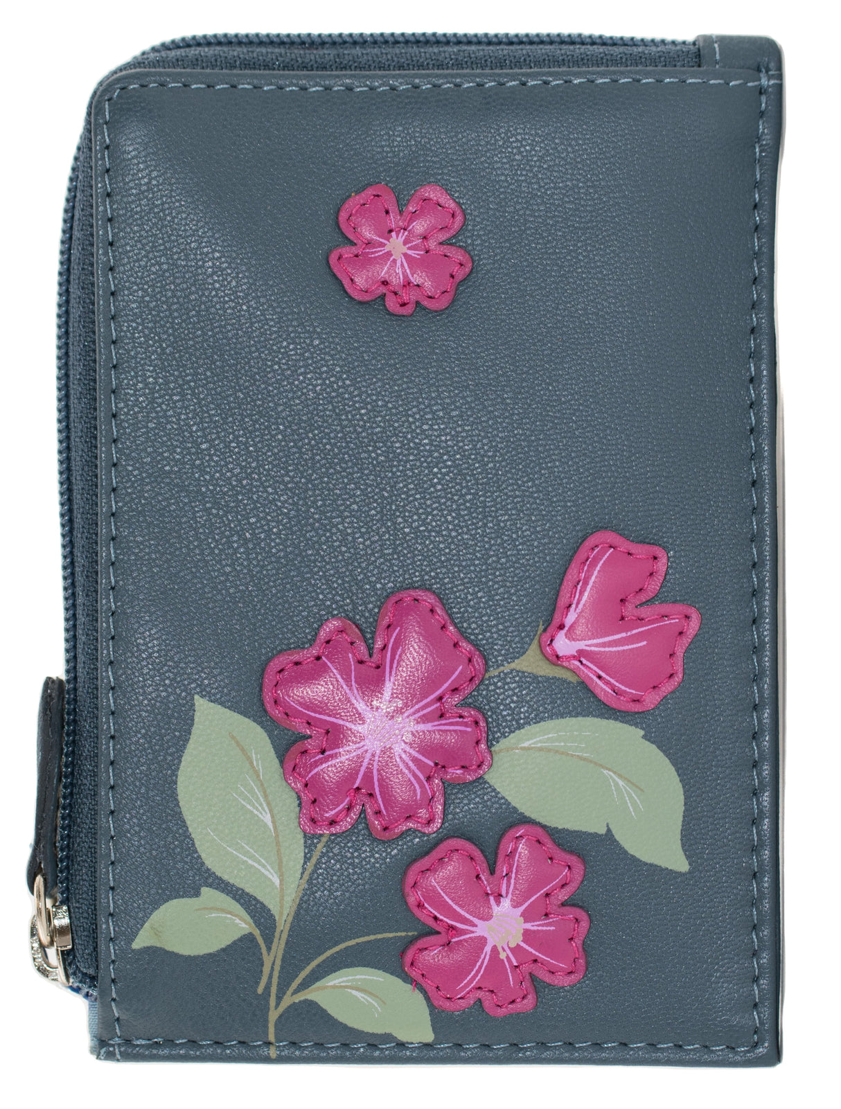 Mala Leather 12cm Navy Sakura Floral Card & Coin Purse - 4320 28