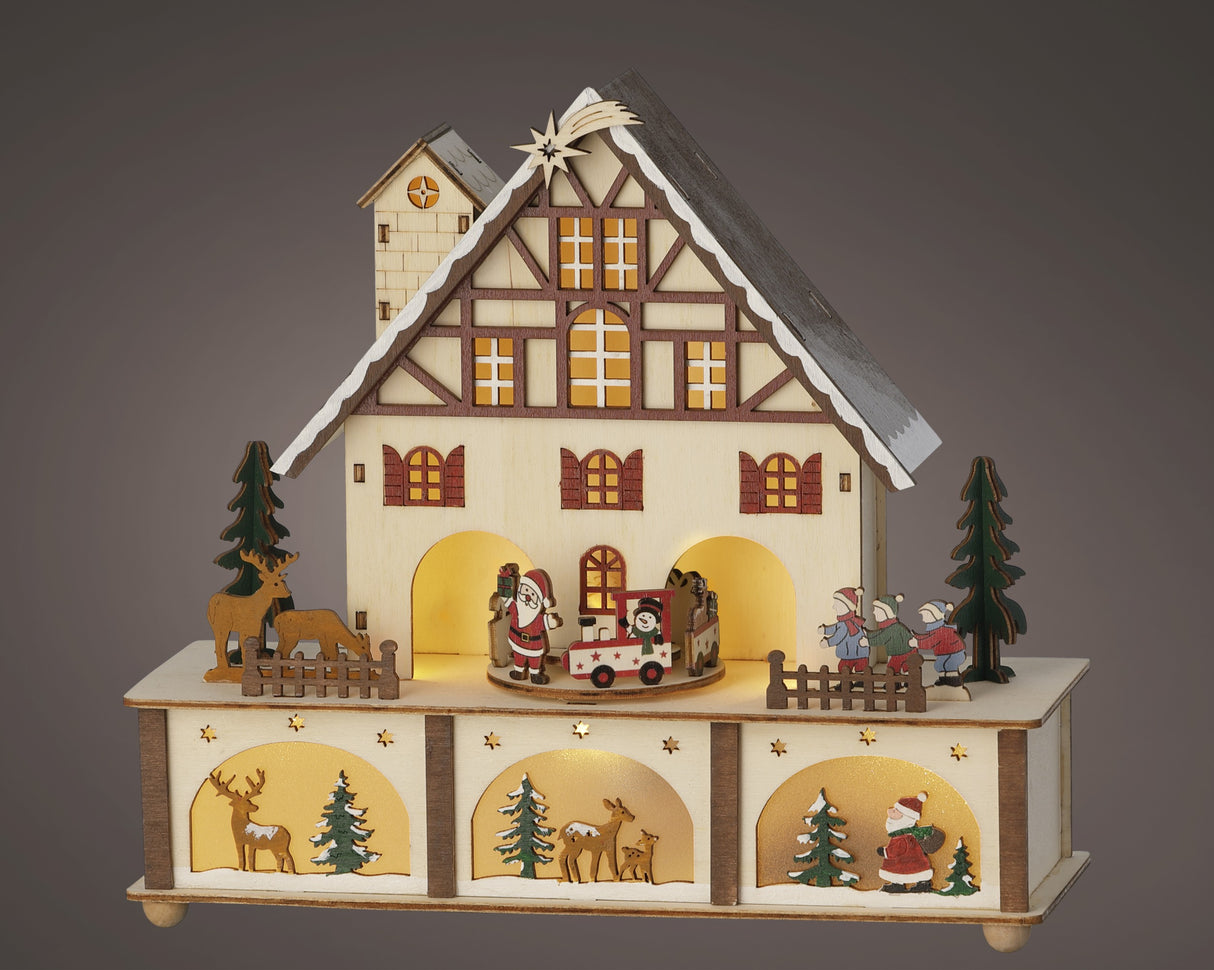Lumineo 27cm LED Wooden Santa's Workshop Silhouette - 487729