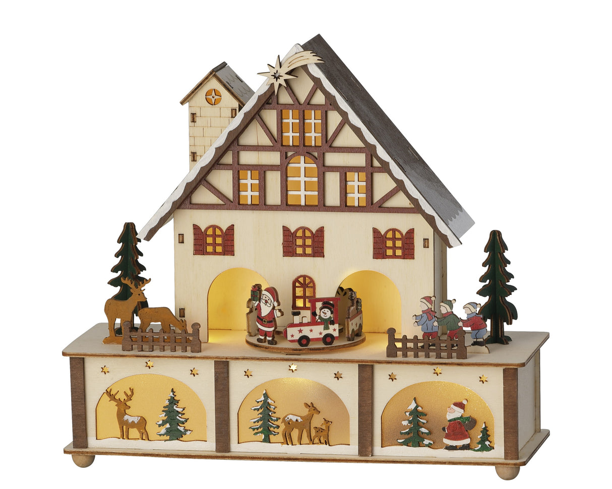 Lumineo 27cm LED Wooden Santa's Workshop Silhouette - 487729
