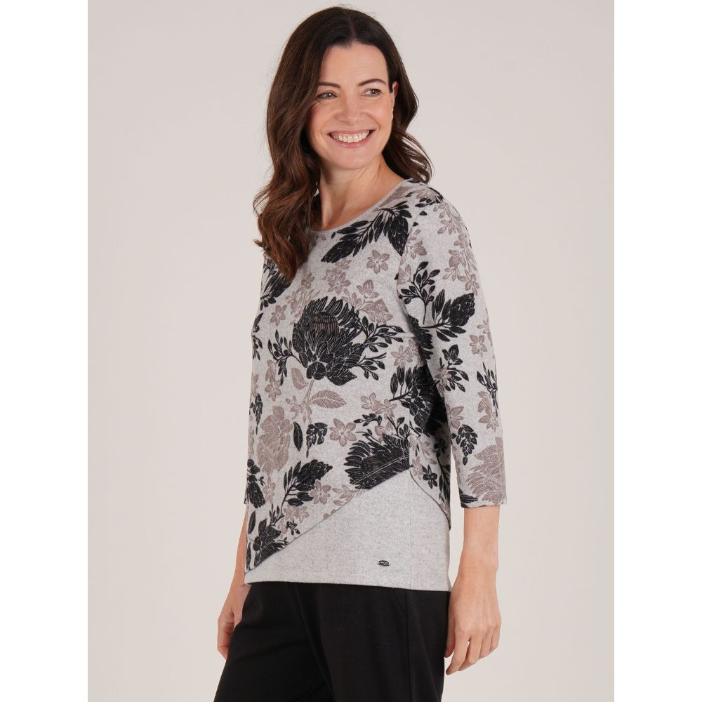 Tigi Wild Flower Curved Hem Top - Grey