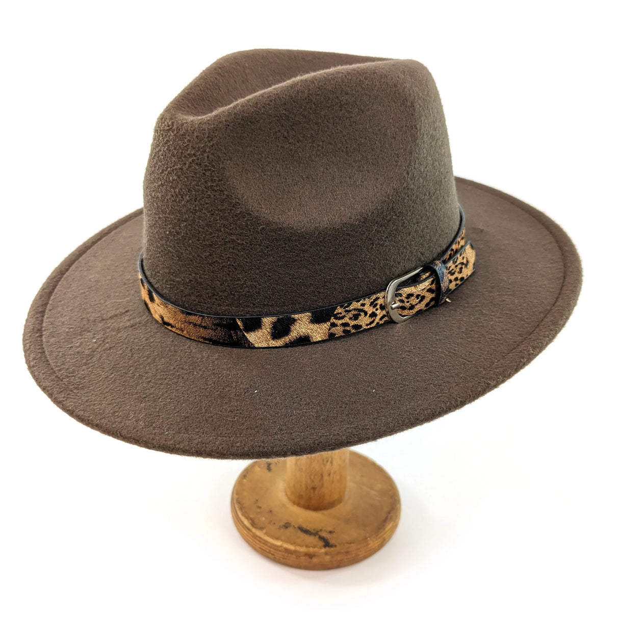 Black Ginger Brown Animal Print Fedora Hat - 501-104