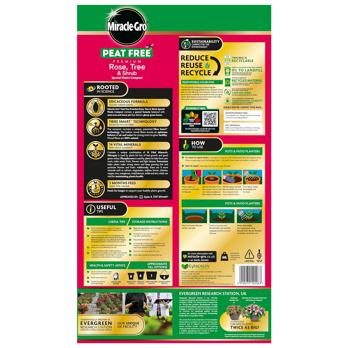 Miracle-Gro Peat Free Rose, Tree & Shrub Compost 40L - 2 FOR £15