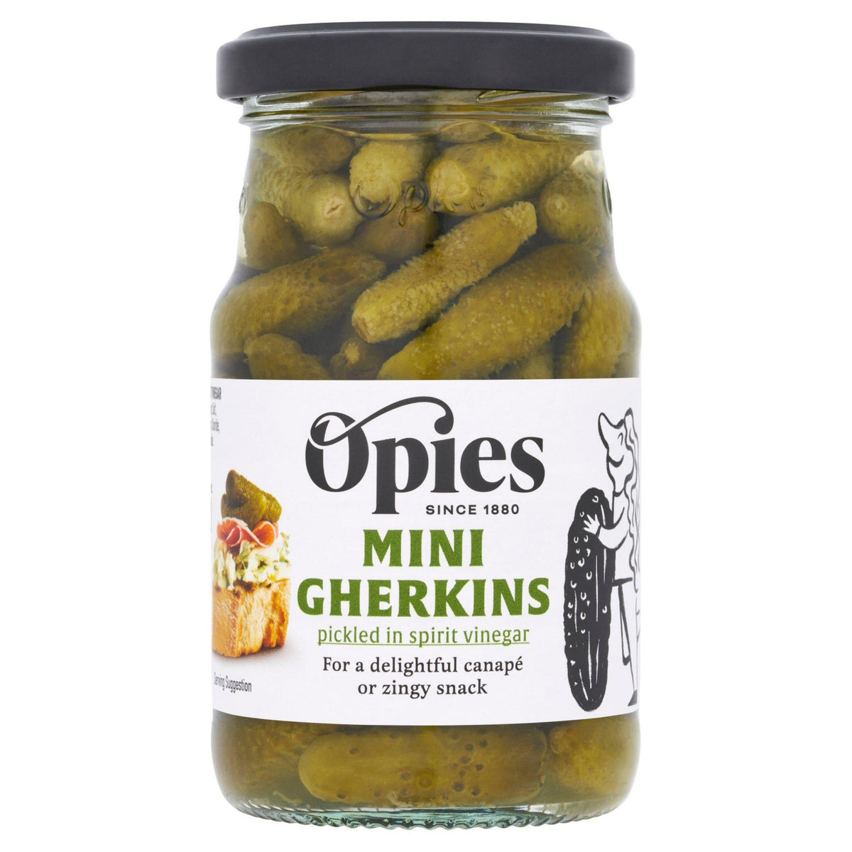 Opies 227g Mini Cocktail Gherkins in Malt Vinegar Old Railway Line