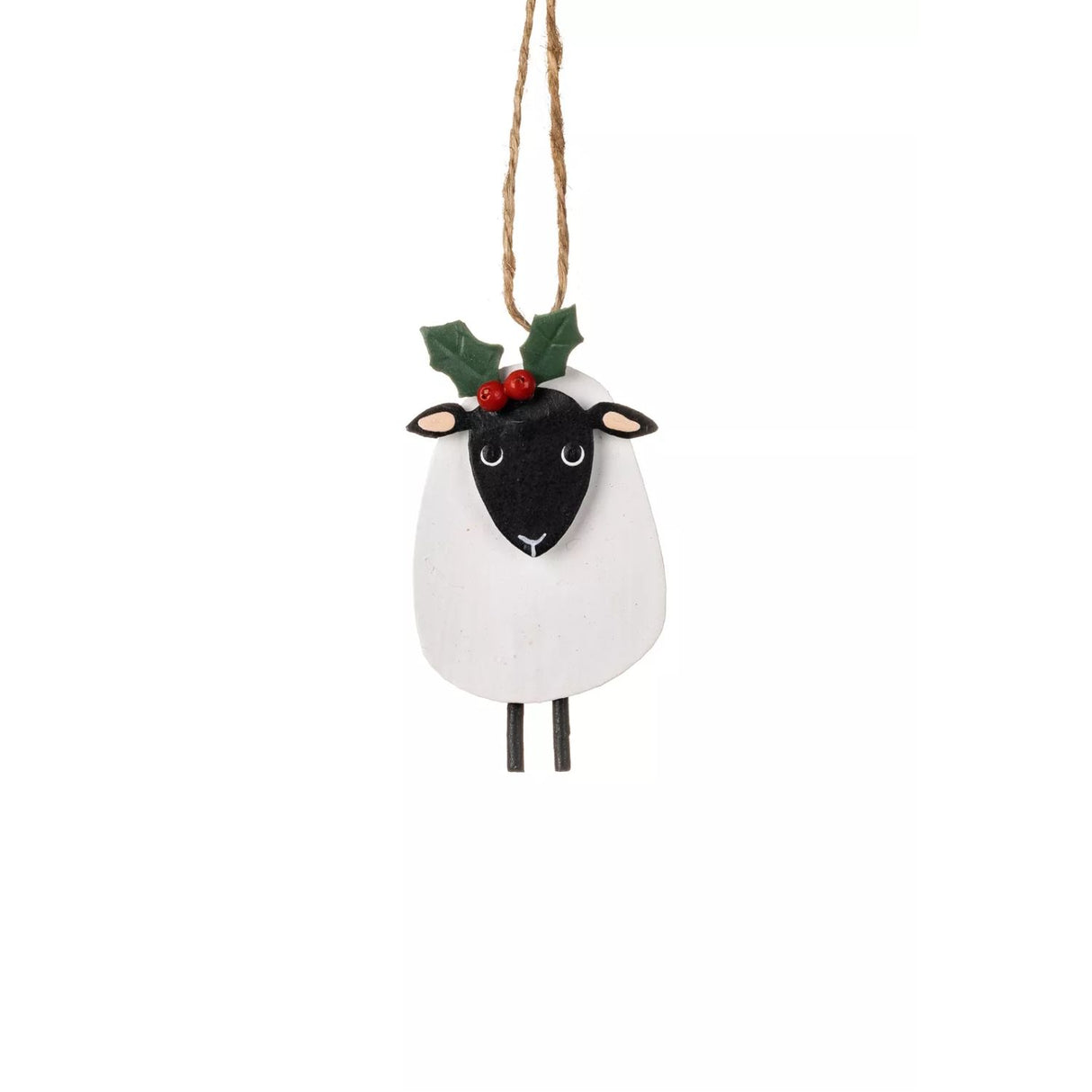 Shoeless Joe Sheep with Holly Hanging Decoration