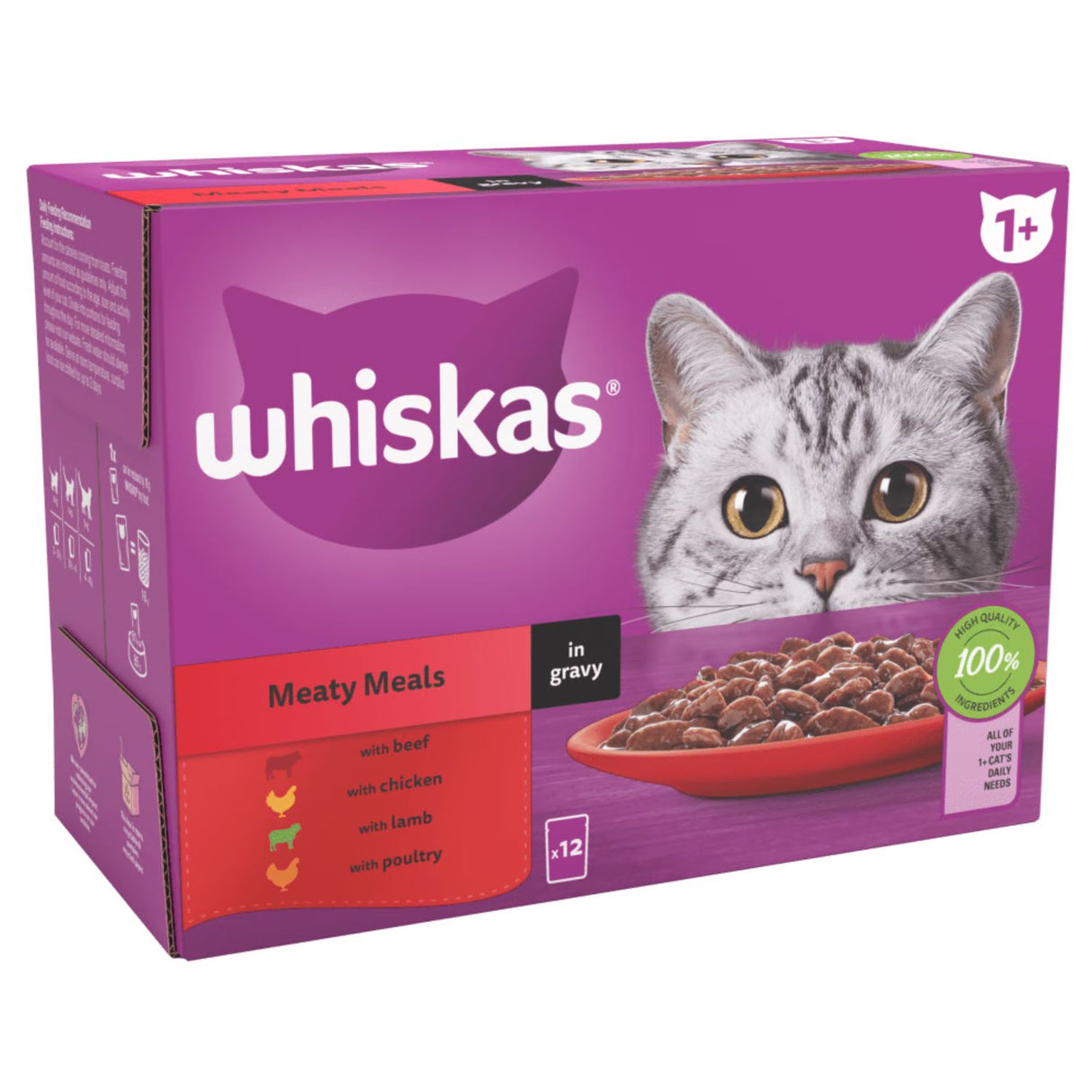 Whiskas 12 x 85g Meaty Meals Adult Wet Cat Food Pouches in Gravy