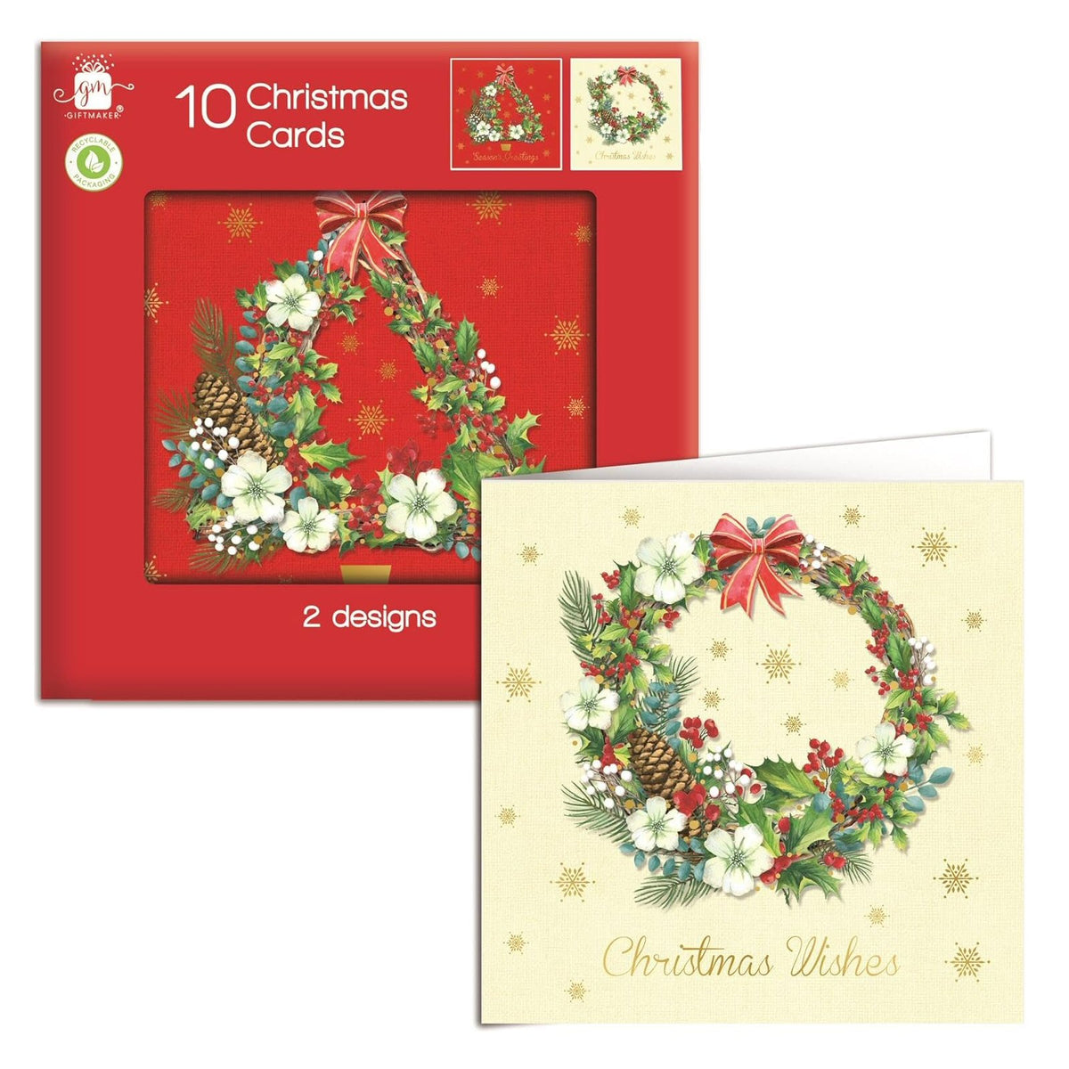 Giftmaker Tree & Wreath Square Christmas Cards - Pack of 10