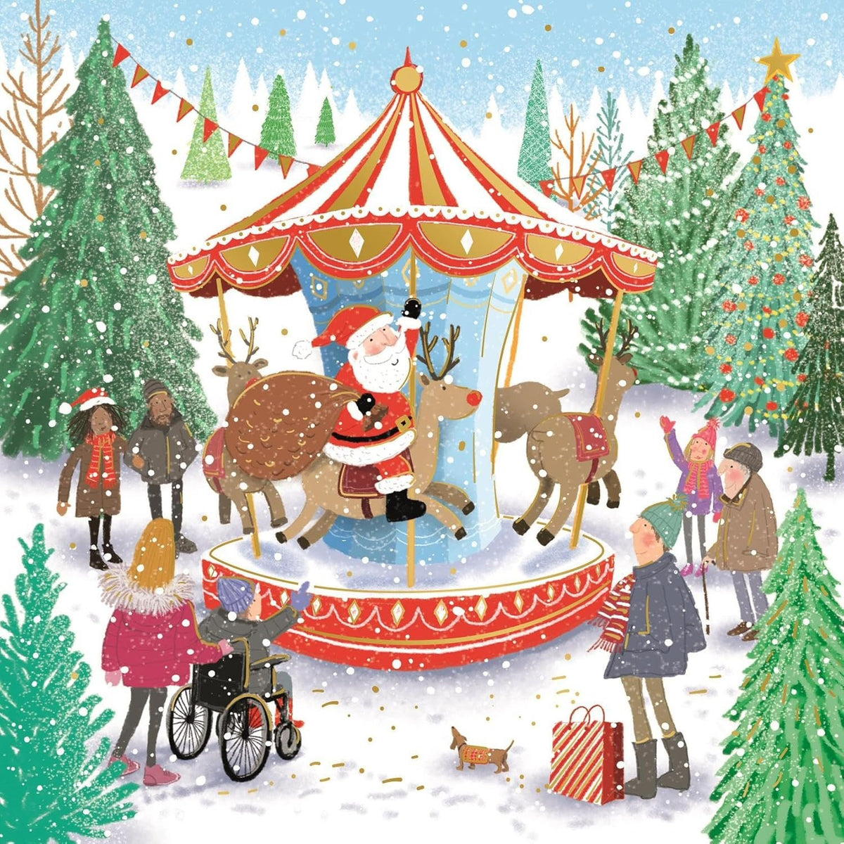 Giftmaker Whimsical Christmas Market Scene Square Christmas Cards 2 Designs - Pack of 10