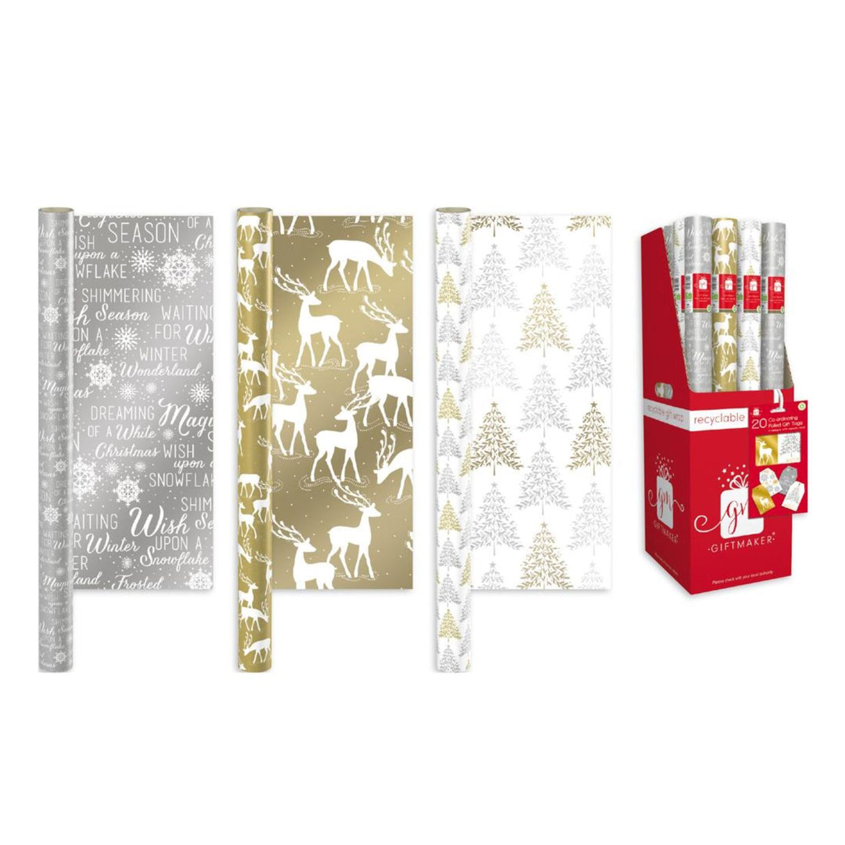 Giftmaker 4m Mixed Metalic Christmas Wrapping Paper (Choice of 3)