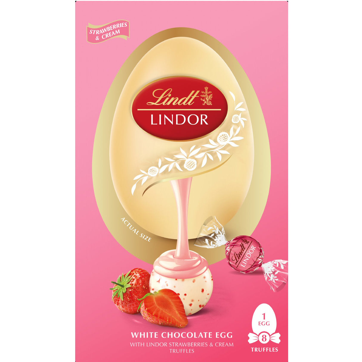 Lindt LINDOR 260g Strawberries & Cream White Chocolate Easter Egg