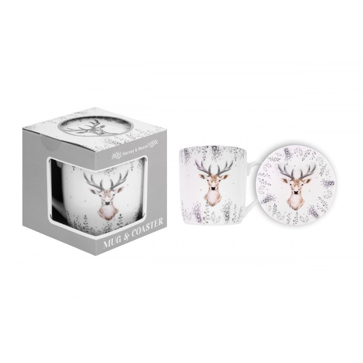 Harvey & Mason Silver Deer Christmas Mug & Coaster Set