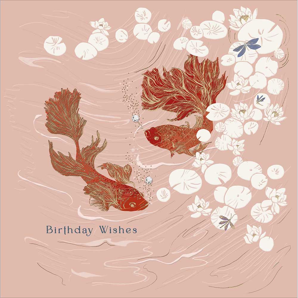 Woodmansterne Birthday Wishes Koi Fish Ripples Card