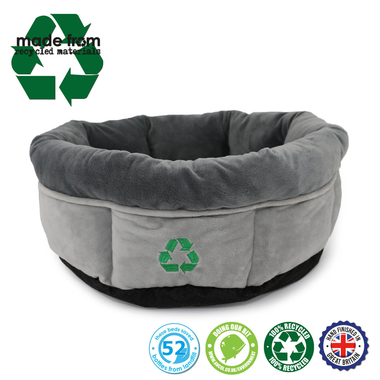 Ancol Made From 50cm Grey Eco Friendly Donut Dog Bed