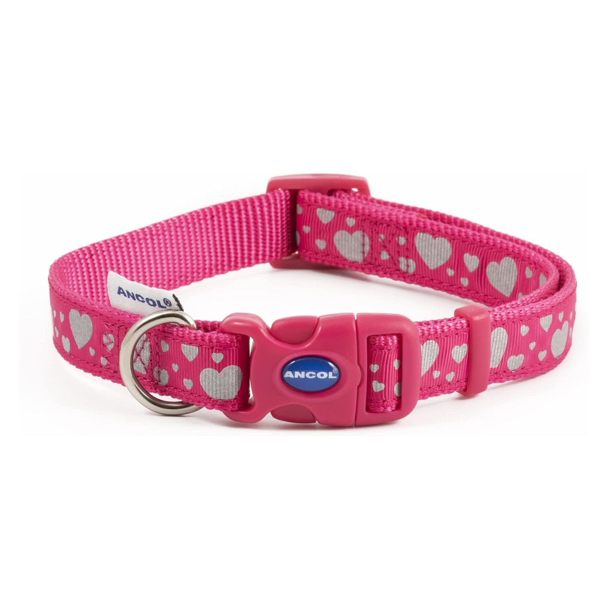 Ancol Fashion Medium (30-50cm) Pink Reflective Hearts Adjustable Dog Collar