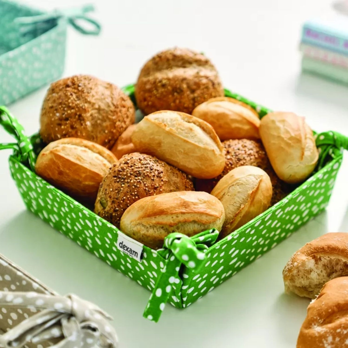 Dexam 23cm Green Spotted Recycled Cotton Bread Basket
