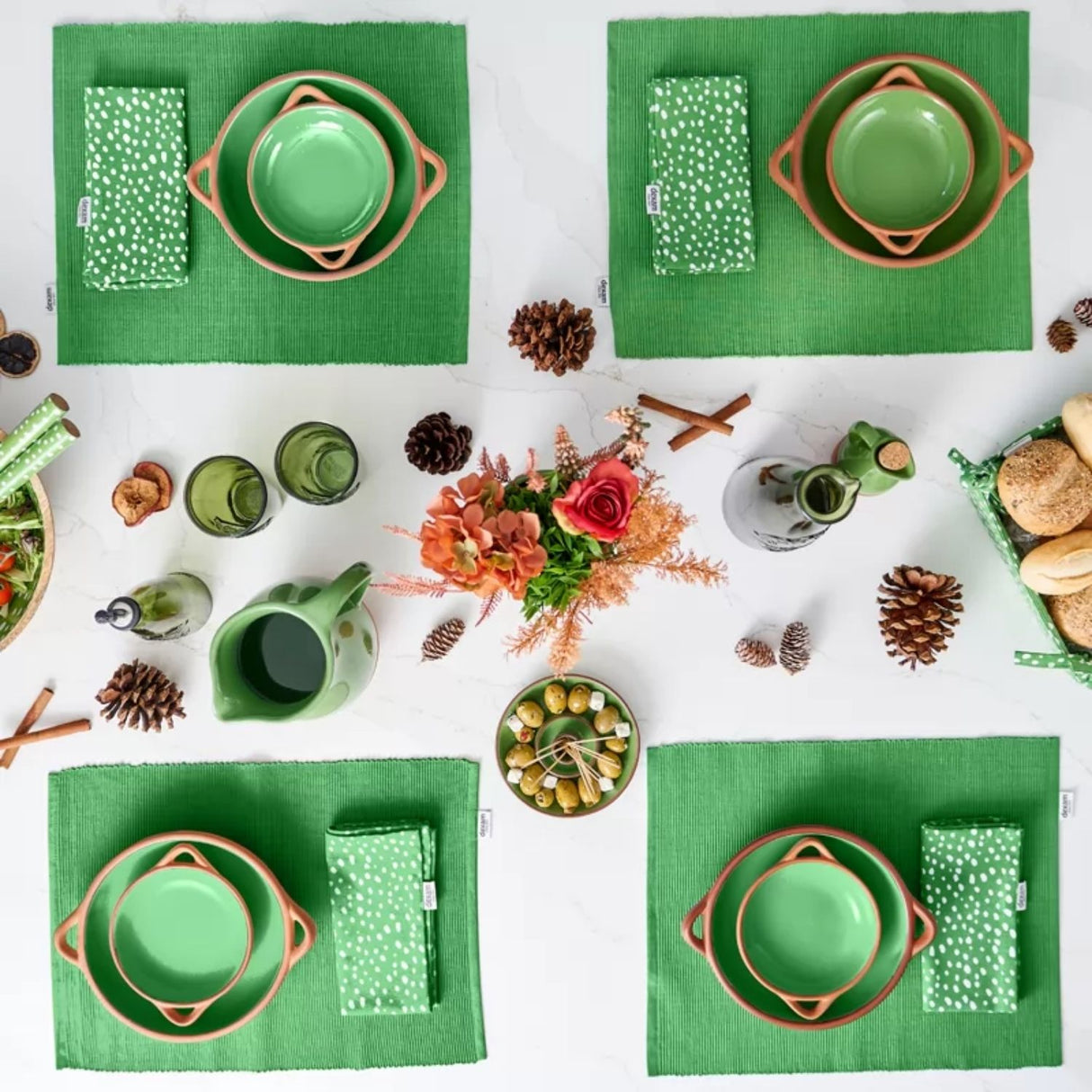 Dexam 45cm Recycled Cotton Napkin & Place Mat Set - Green