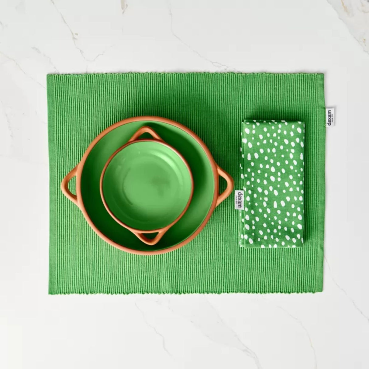 Dexam 45cm Recycled Cotton Napkin & Place Mat Set - Green