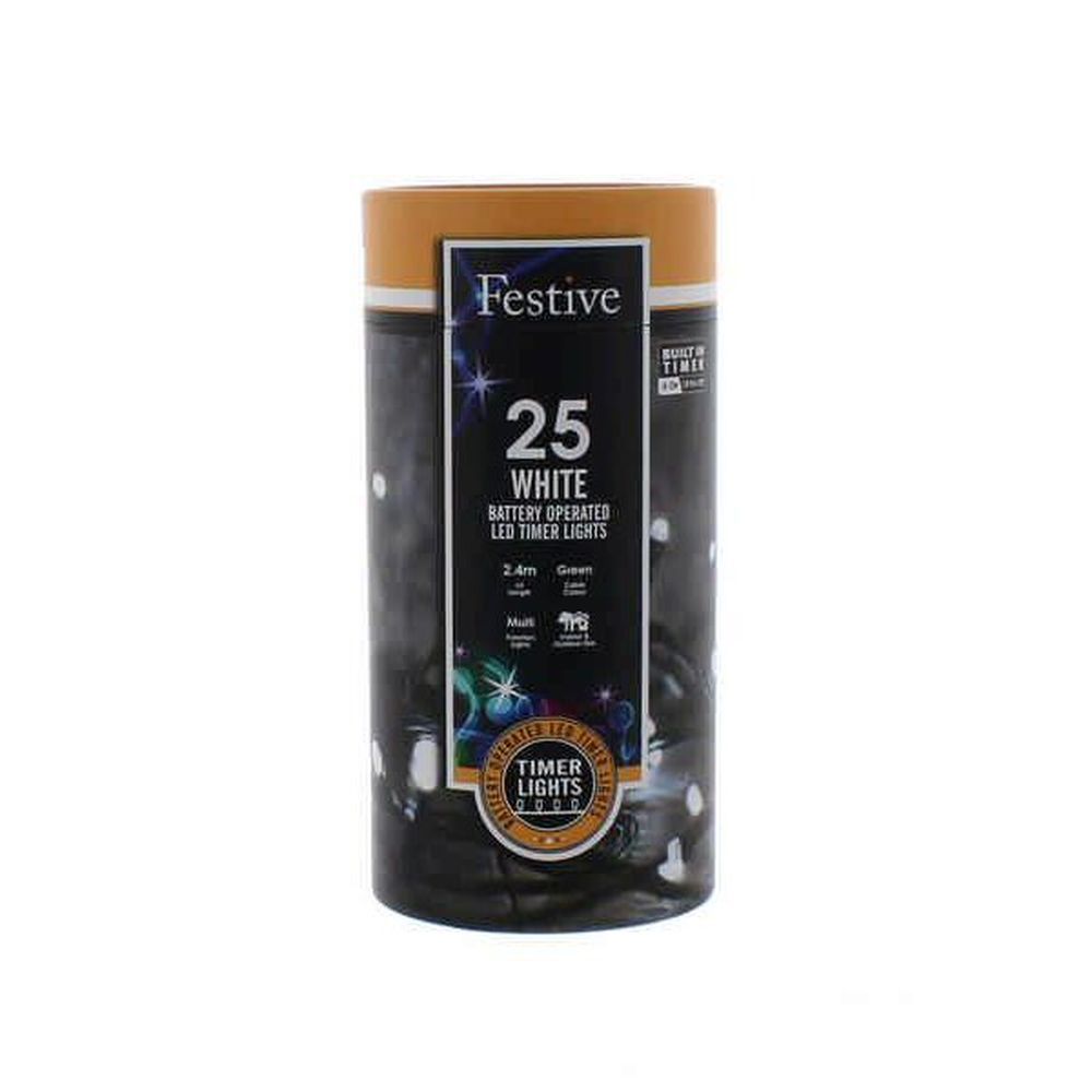 Festive 25 Cool White LED Battery Operated String Lights (2.4m)