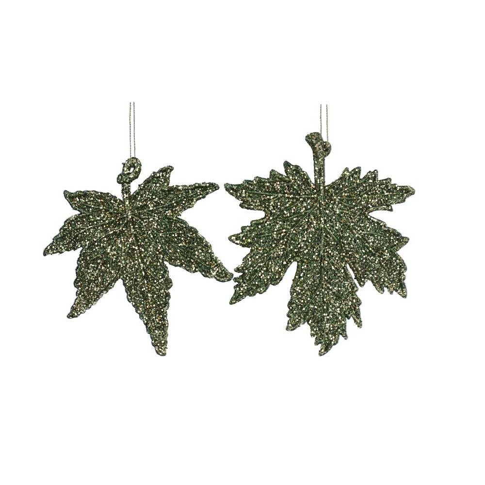 Gisela Graham Acrylic 13cm Green Glitter Leaf (Choice of 2)