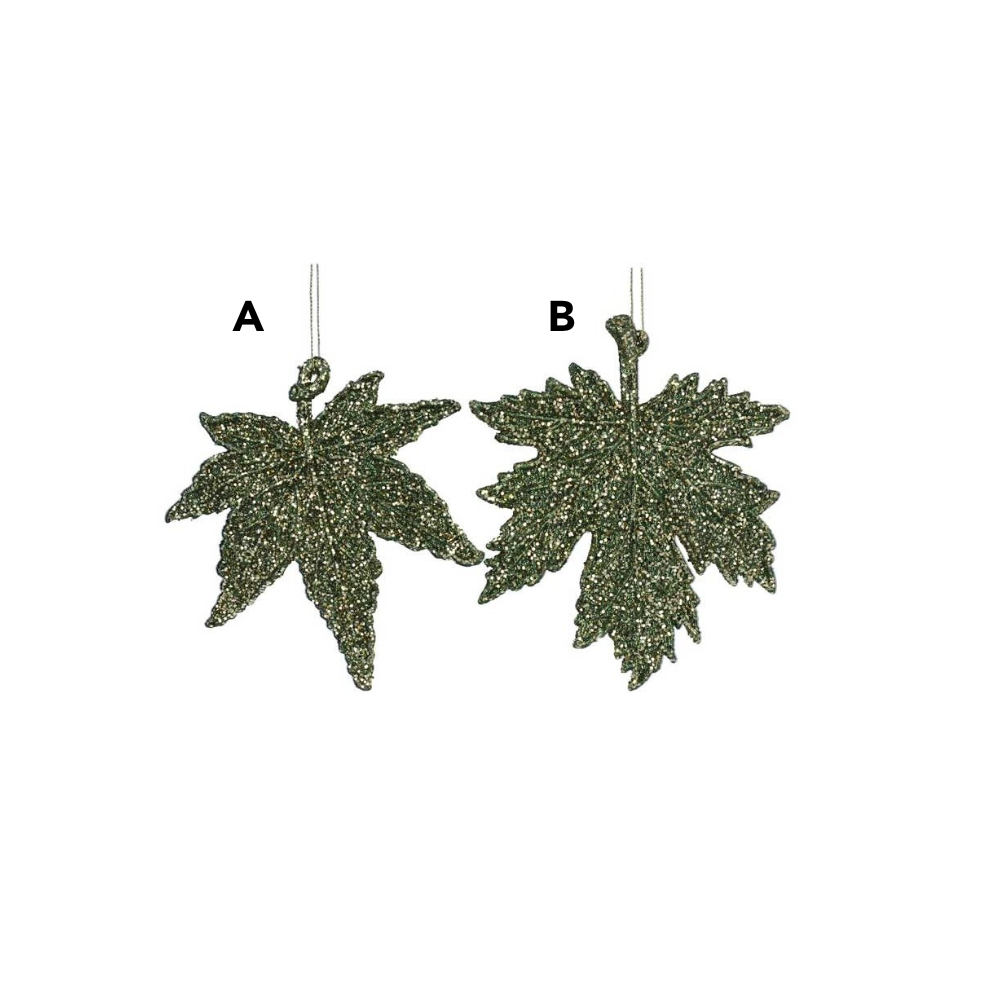Gisela Graham Acrylic 13cm Green Glitter Leaf (Choice of 2)