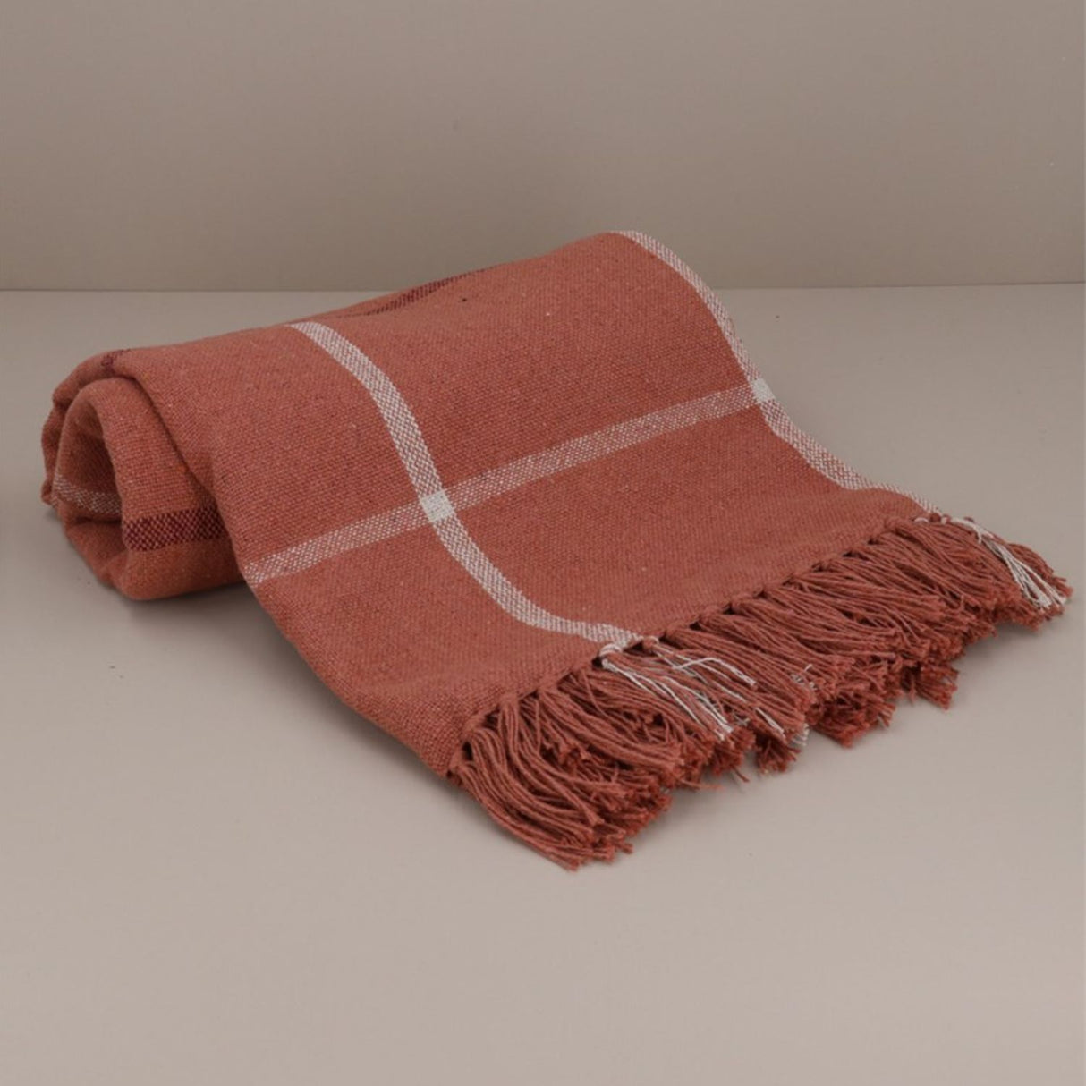 Gisela Graham 150cm Terracotta Woven Plaid Throw