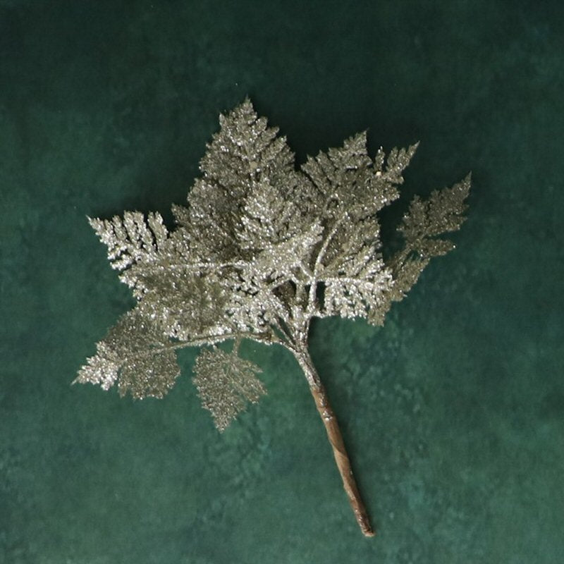 Gisela Graham 14cm Large Pale Gold Glitter Leaf Pick