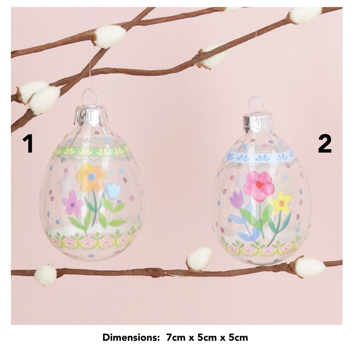 Gisela Graham 7cm Pastel Flowers & Dots Glass Egg Hanging Decoration