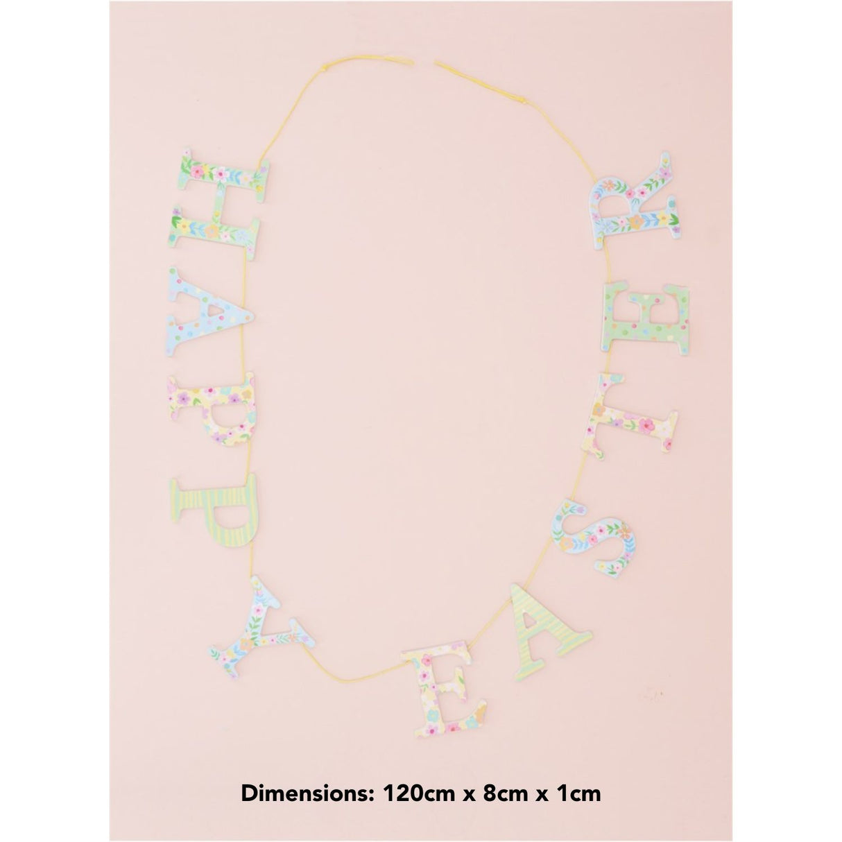 Gisela Graham 120cm Pastel Flowers Happy Easter Wooden Garland