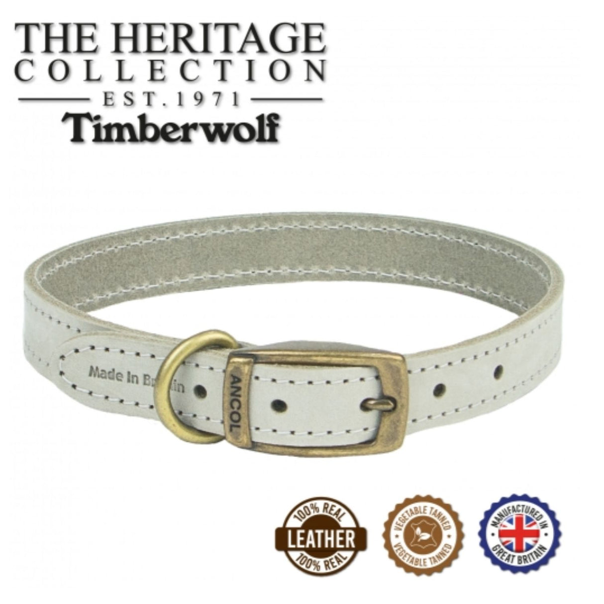 Ancol 35 - 43cm Grey Leather Timberwolf Collar