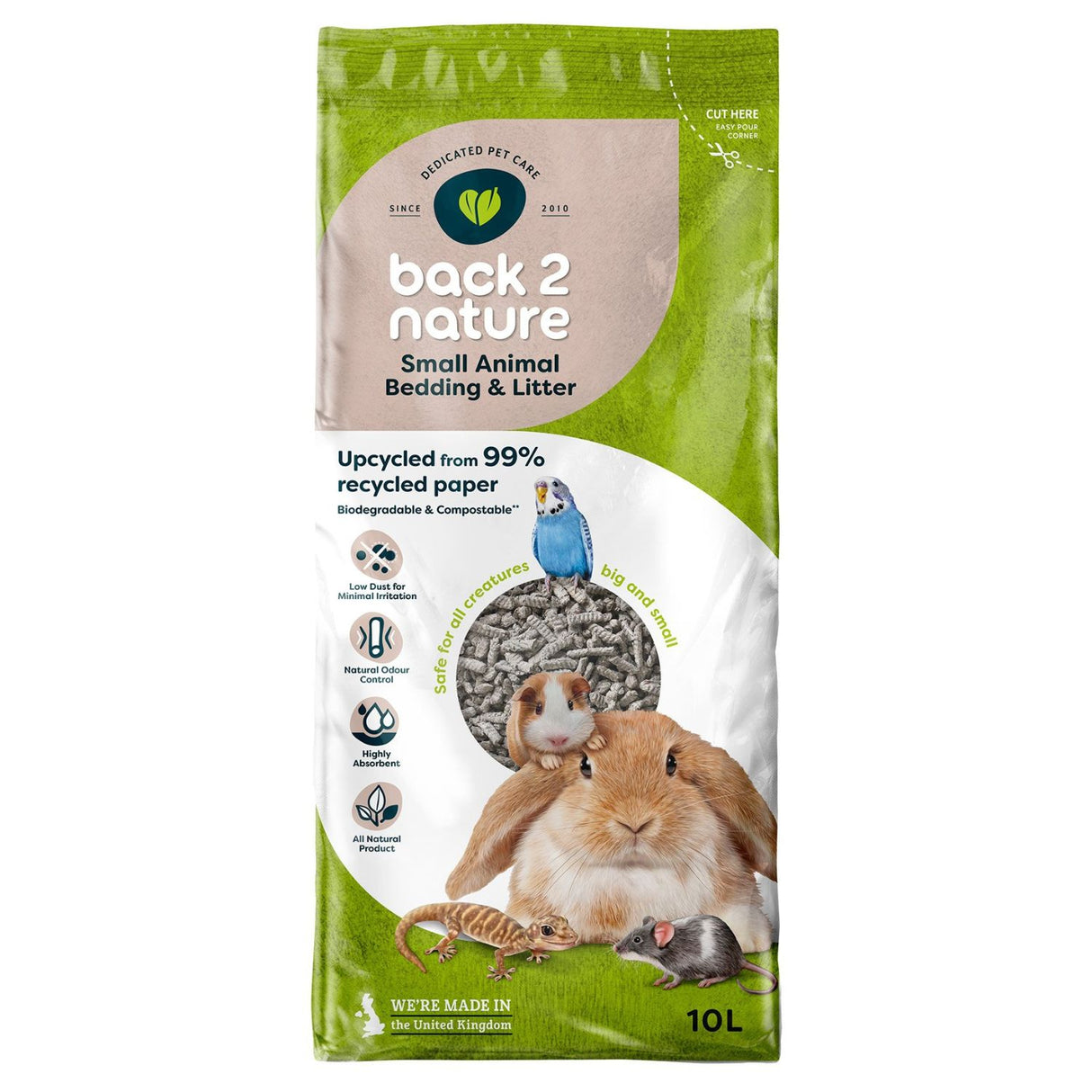 Back 2 Nature 10Ltr Small Animal Biodegradeable Paper Litter
