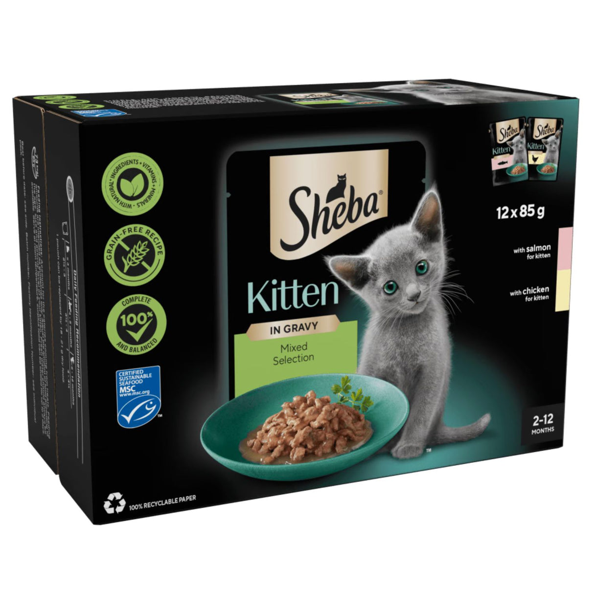 Sheba 12 x 85g Mixed Selection Kitten Wet Food Pouches in Gravy