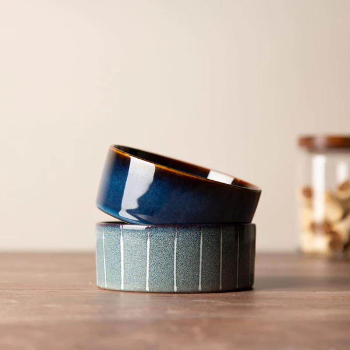 Scruffs 13cm Pinstripe Graphite Reactive Glaze Stoneware Food/Water Pet Bowl