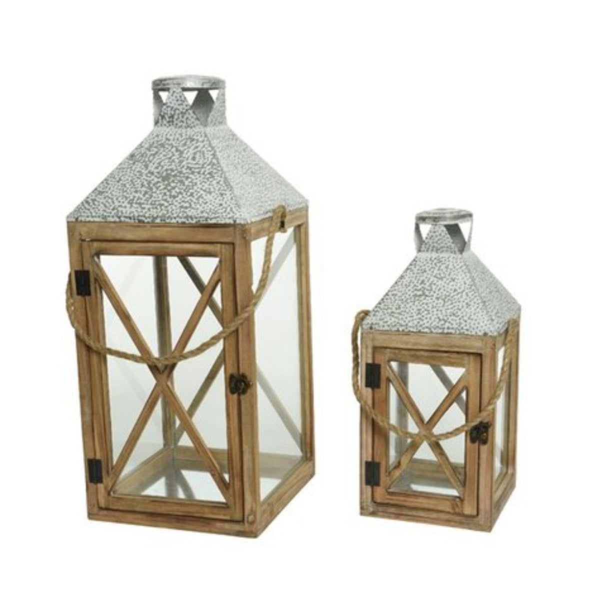 Kaemingk 57cm Firwood Lantern with Metal Roof