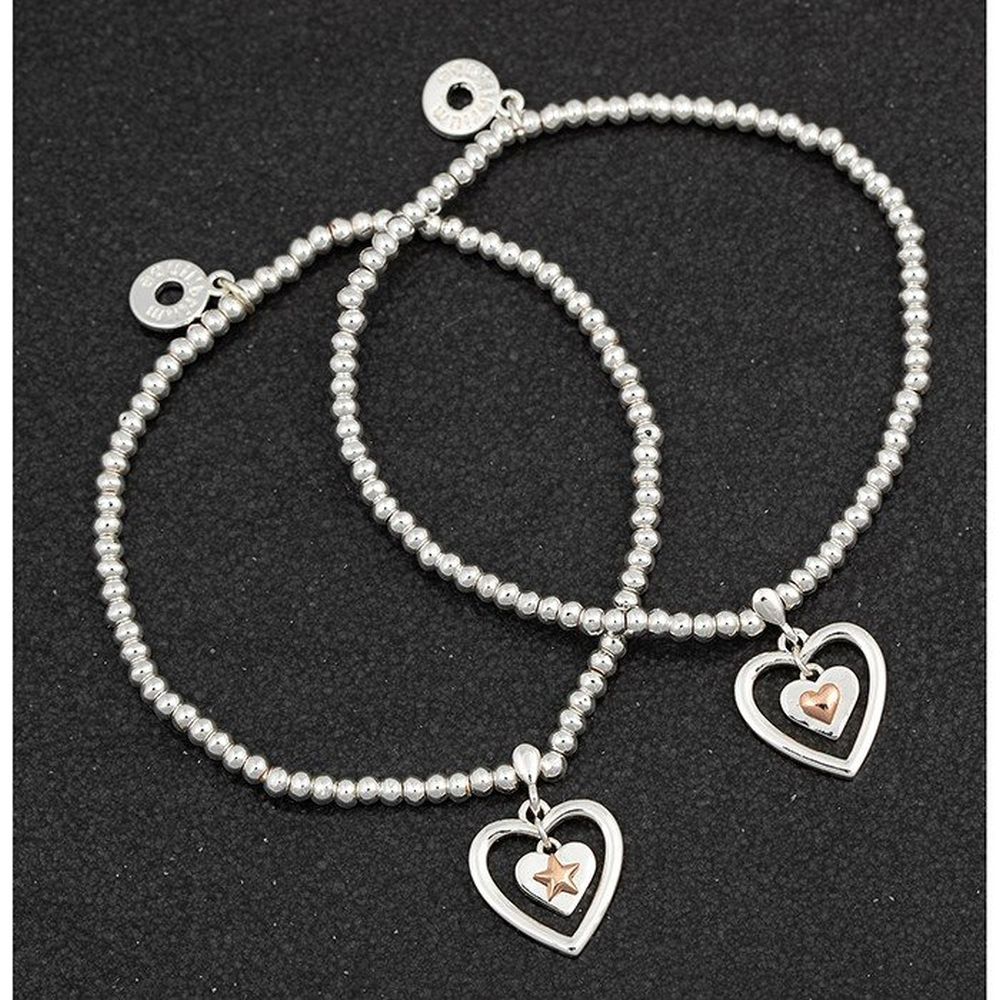 Polished Two Tone Heart Star Charm Bracelet (Choice of 2)