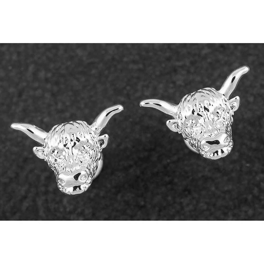 Joe Davies 1cm Silver Plated Highland Cow Head Earrings