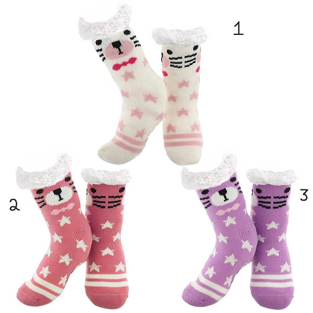 Nuzzles One Size Kitty Cat Kids Slipper Socks - Choice of 3