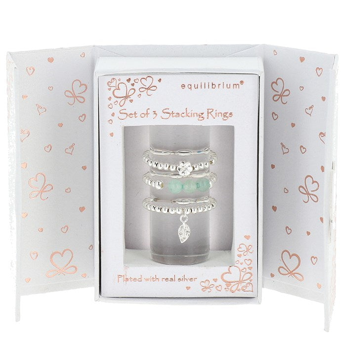 Equilibrium Gift Set of 3 Silver Plated Stackable Rings Nature