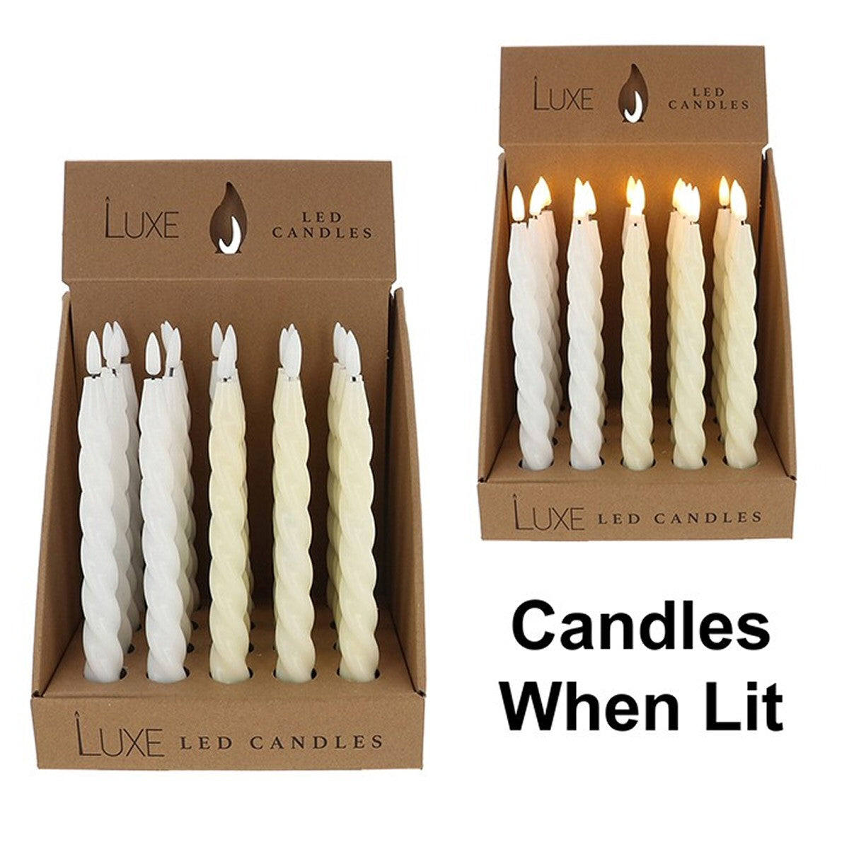 Luxe White/Cream LED Spiral Candle (Choice of 2)