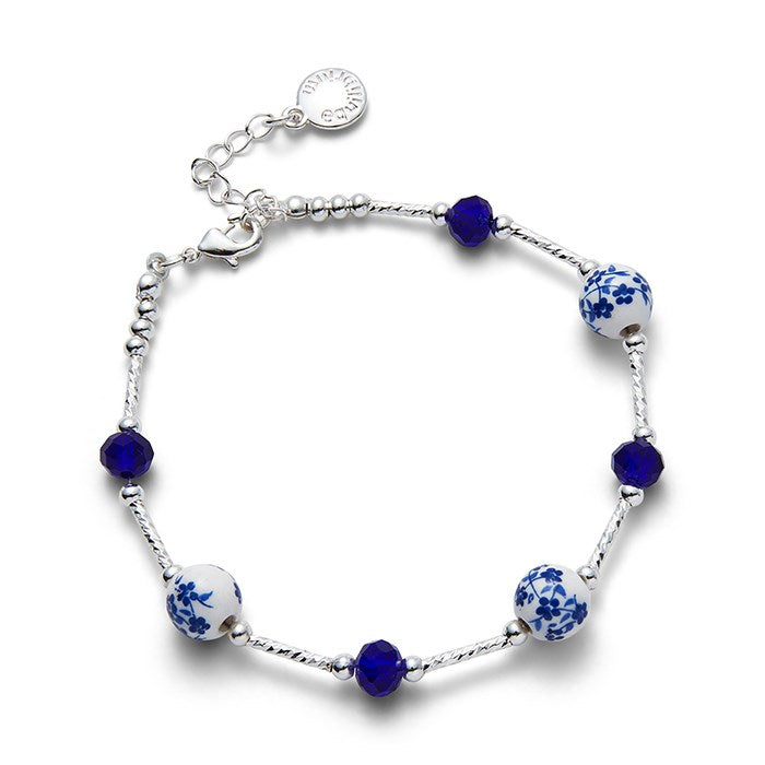 Equilibrium Ceramic Floral Contemporary Silver Plated Bracelet