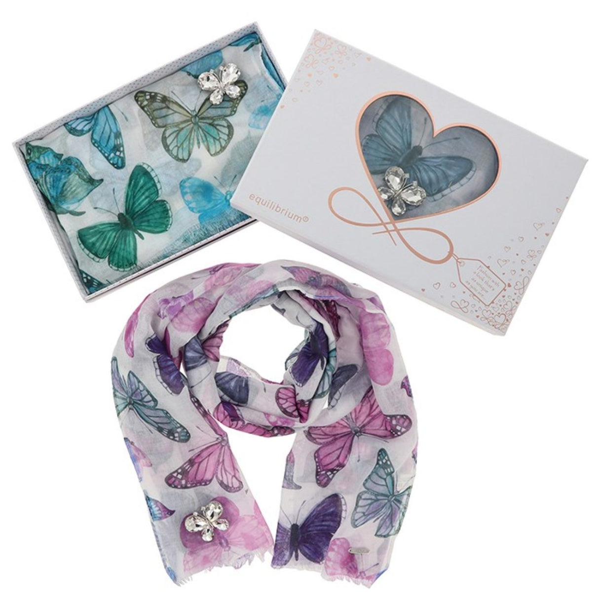 Joe Davies Colour Butterflies Scarf Brooch Set