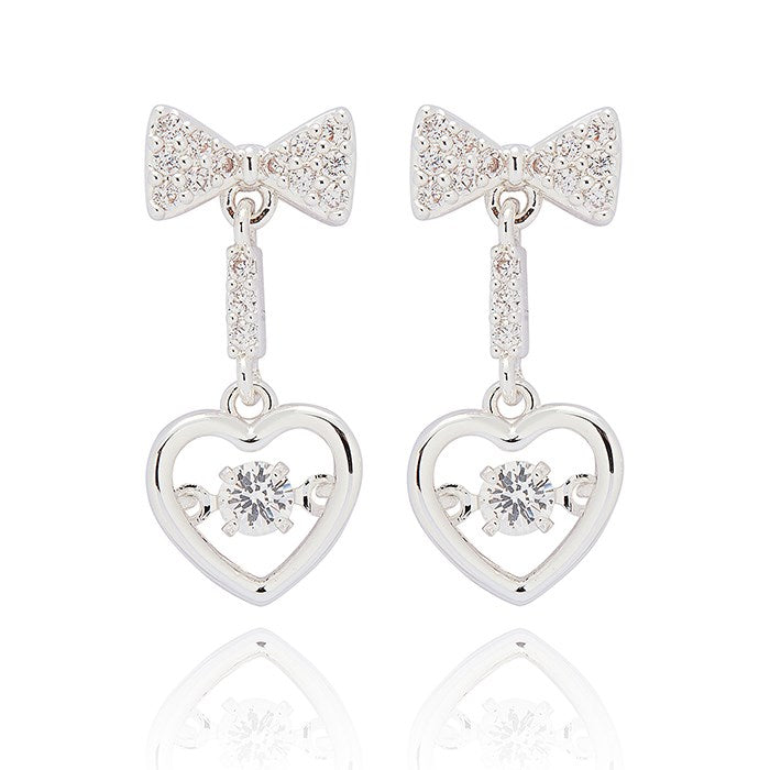 Equilibrium Eternal Bow Move Crystal Heart Silver Plated Earrings