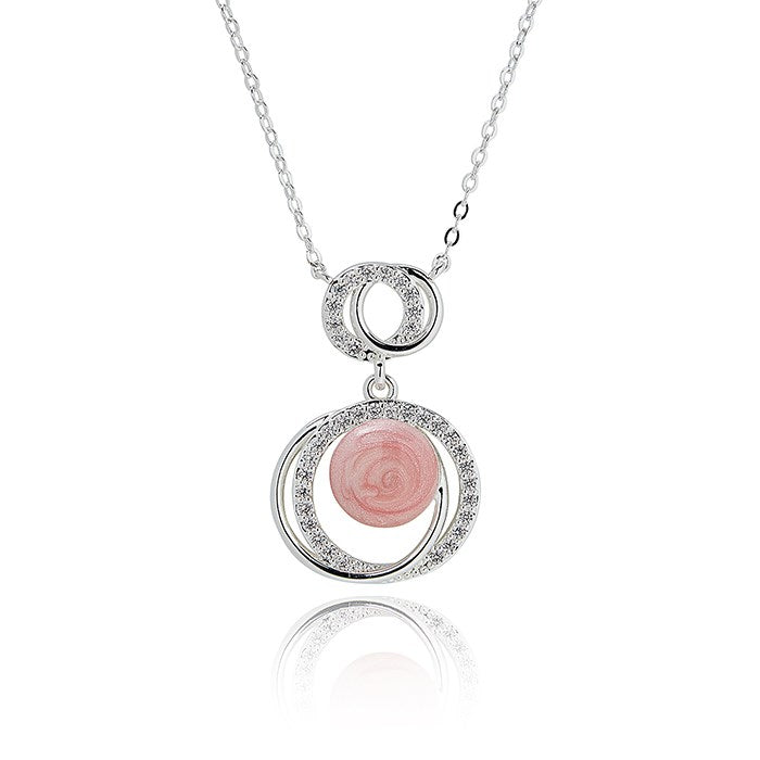 Equilibrium Iced Gem Glam Circles Silver Plated Necklace