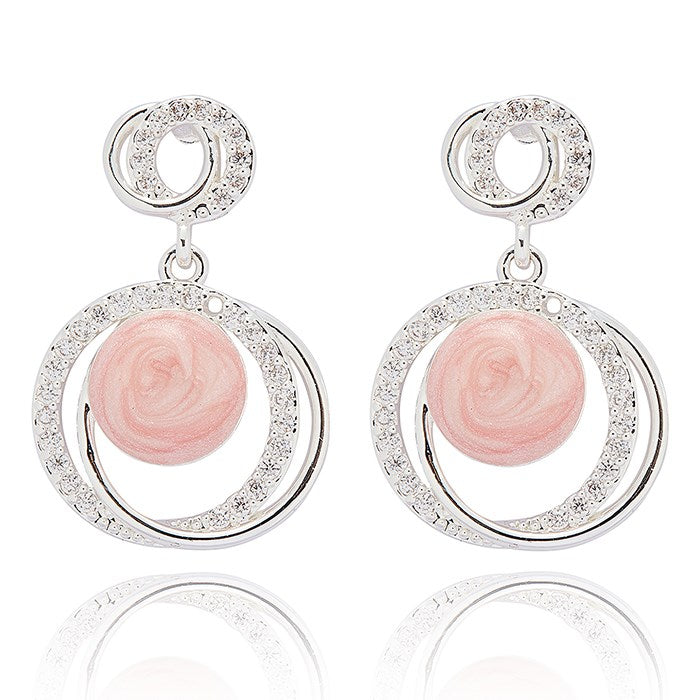 Equilibrium Iced Gem Glam Circles Silver Plated Earrings