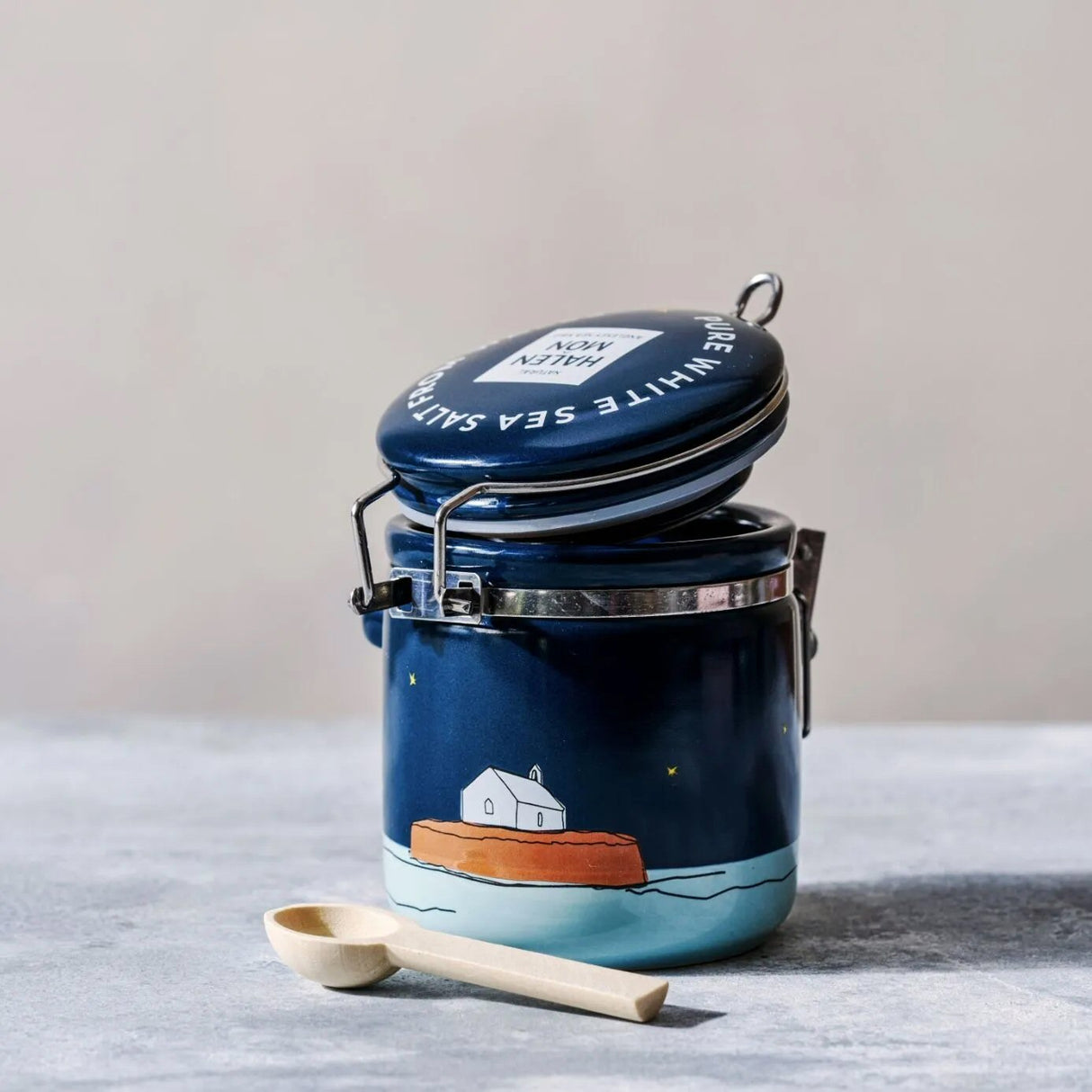 Halen Môn 100g Blue Church-in-the-Sea Ceramic Sea Salt Jar