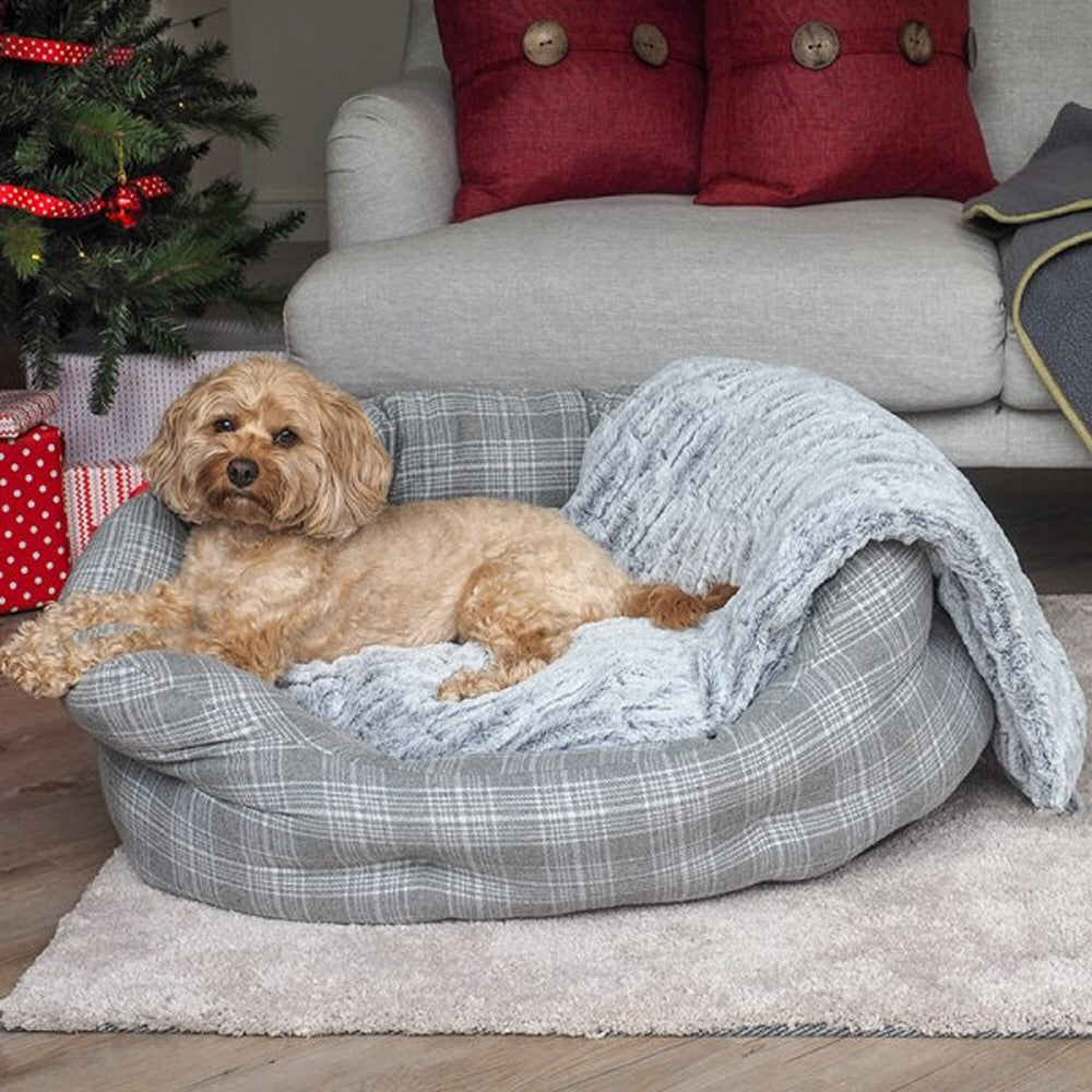 Zoon 90cm Grey Plaid Extra Large Oval Dog Bed