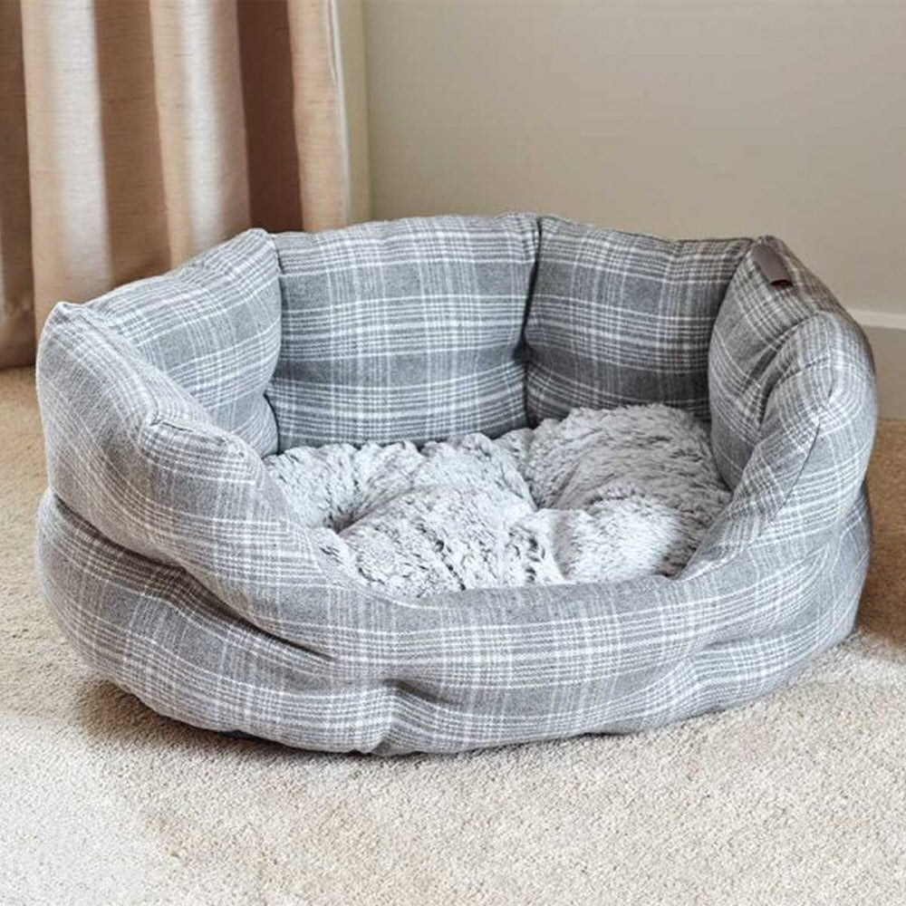 Zoon 76cm Grey Plaid Large Oval Dog Bed