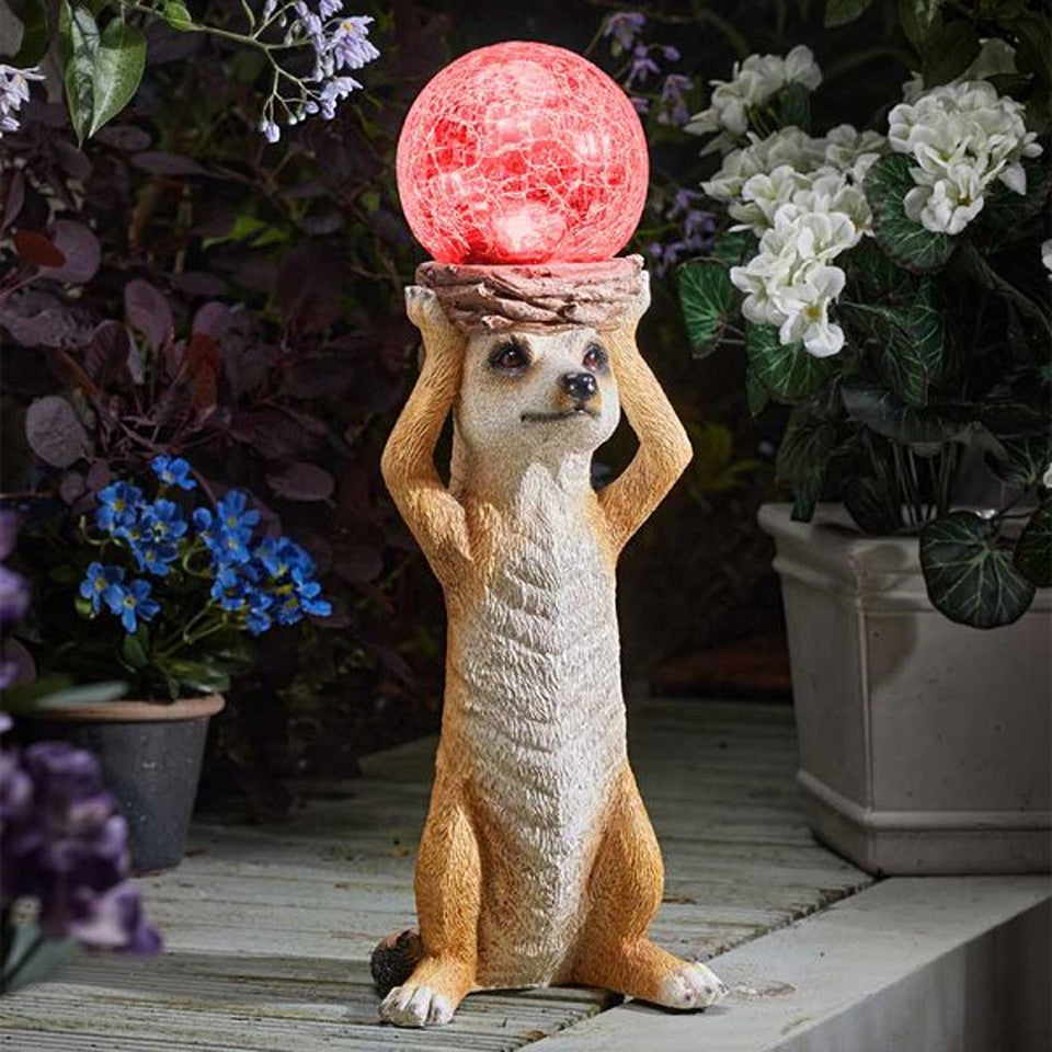 Smart Solar 45cm Mystik Meerkat Light up Crackle Glass Ball Garden Ornament