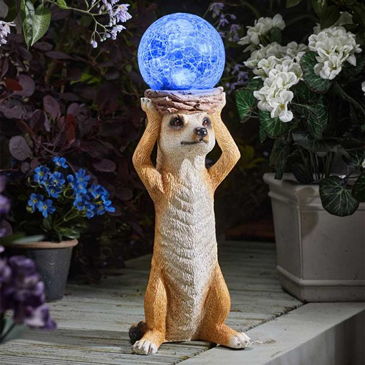 Smart Solar 45cm Mystik Meerkat Light up Crackle Glass Ball Garden Ornament