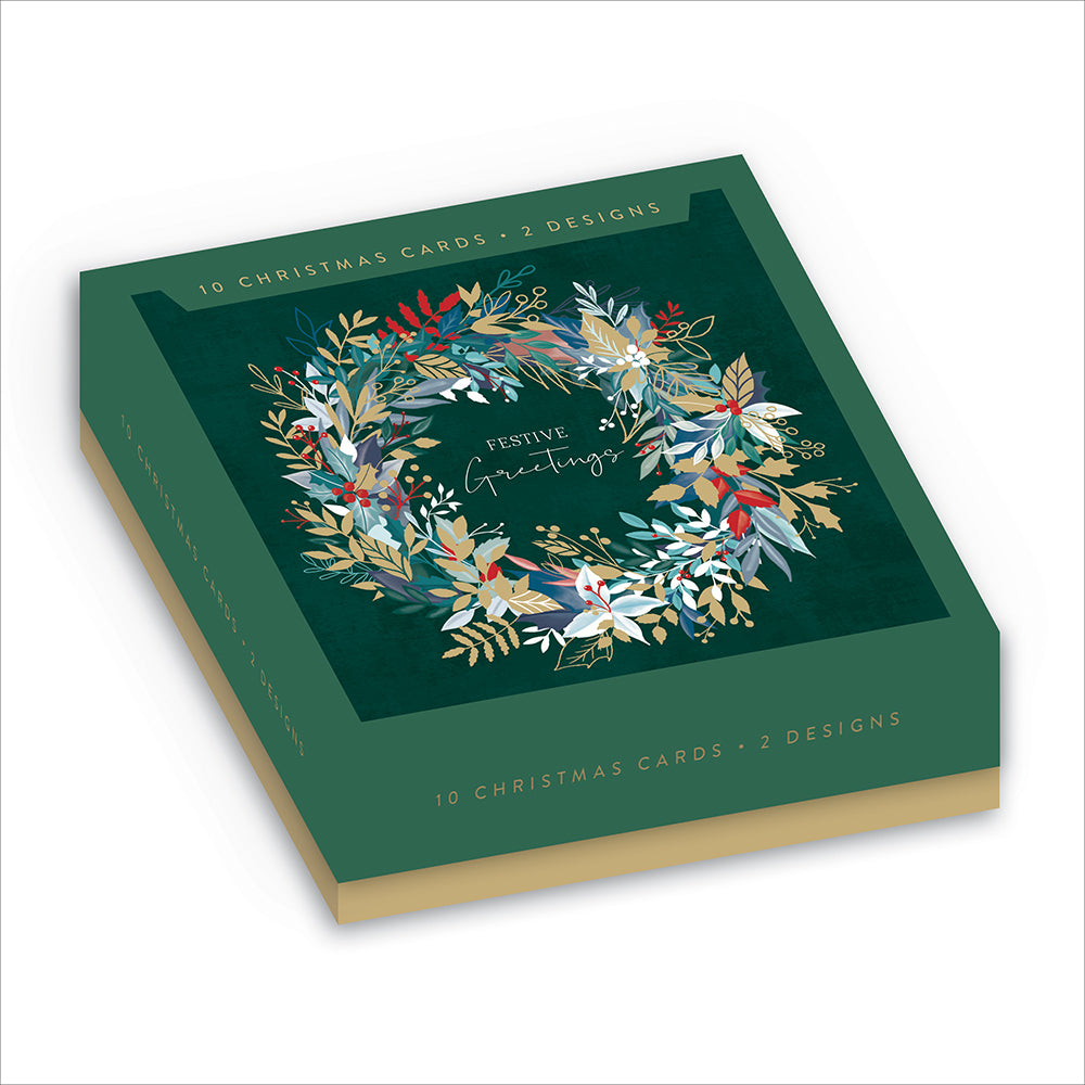 Woodmansterne Festive Greetings Christmas Cards 2 Designs - Pack of 10